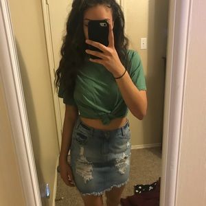 Distressed Denim Skirt